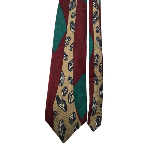 Phil Roberts New York Handmade Silk Tie Green Mauve Gold Black White Art Deco Sw - Picture 3 of 8
